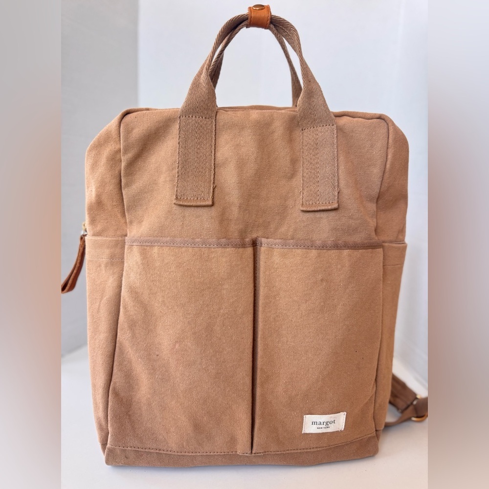 Margot New York Brown Tan Canvas Backpack *Flaws
